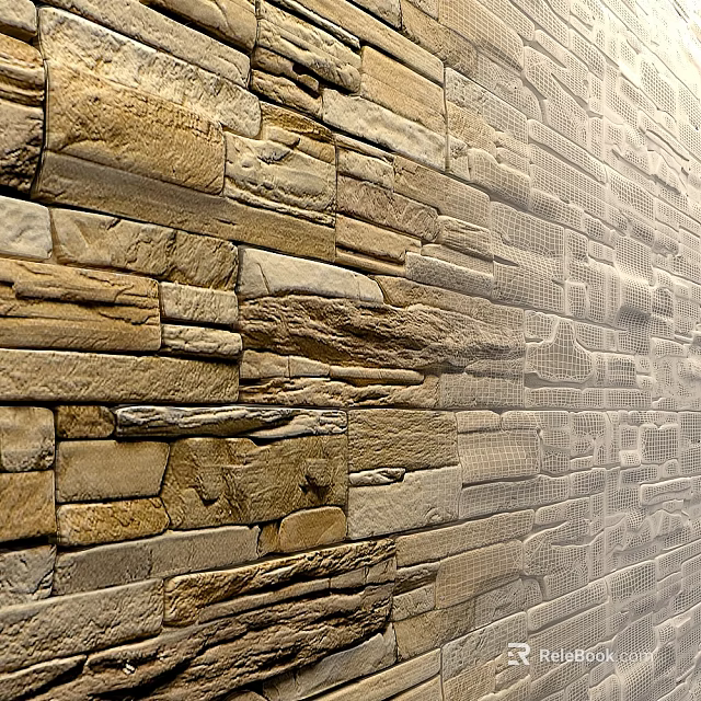 Natural Stone Wall With Earth Tones Textured Surface And Rustic Design 3d model 