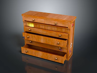 Wooden Chest of Drawers With Multiple Drawers Metal Handles And Labels 3d model
