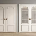 Modern White Double Doors with Arched Panels Glass Inserts and Brass Handles