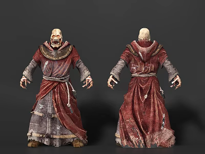 Game Movie Character With Skeleton Face In Red Tattered Robe Front And Back Views 3d model
