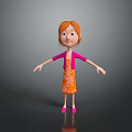 3D Game Movie Character With Red Hair Pink Cardigan Orange Floral Dress And Pink Shoes
