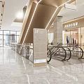 Modern Mall Lobby With Escalators 3F Direction Sign Marble Floor And Large Windows