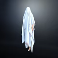 Back View of Woman in White Robe with Head Covered and Bloodstains on Dark Background 3d model