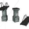 Concrete Columns Supporting Metal Bridge Structures With Textured Surface 3d model