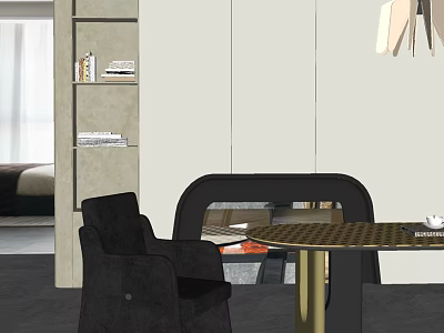 Elegant Modern Dining Table Set With Round Top Black Chairs And Gold Legs 3d model