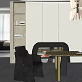 Elegant Modern Dining Table Set With Round Top Black Chairs And Gold Legs 3d model