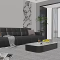 Black Leather Sofa And Coffee Table Set In Modern Living Room With Pillows Throw Blanket