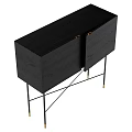 Modern Console Sideboard Cabinet With Black Wooden Texture And Gold Legs
