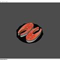 Fresh Red Salmon Steaks on Black Plate with White Base and Raw Texture 3d model
