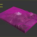 Scenic 3D Terrain Model Featuring Snow Capped Mountain Green Vegetation And Blue Water