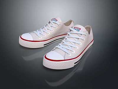 White Canvas Sneakers With Red Trimmed Soles And White Laces For Daily Wear 3d model