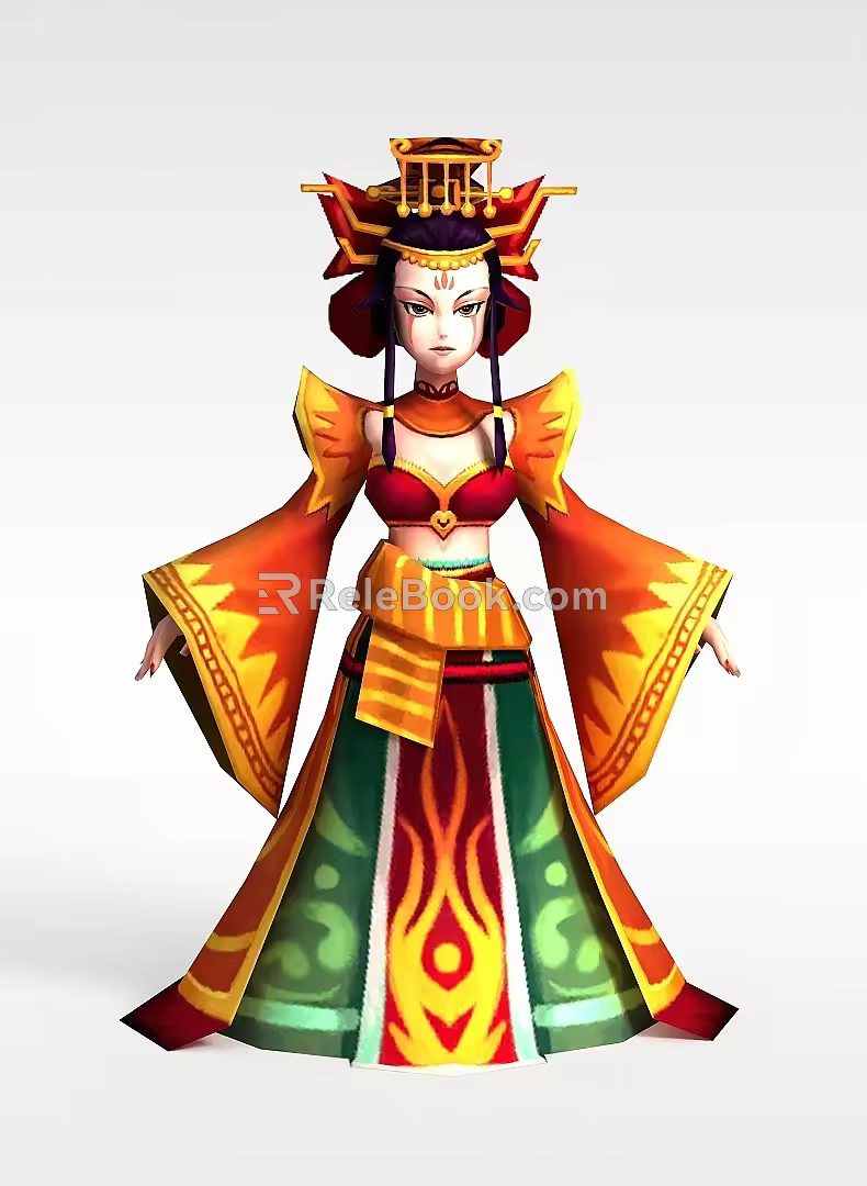 Version of the little fish and flowers without lack of game characters woman 3d model
