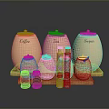 Wooden Coffee Tea Sugar Spice Storage Jars With Grinders On Tray