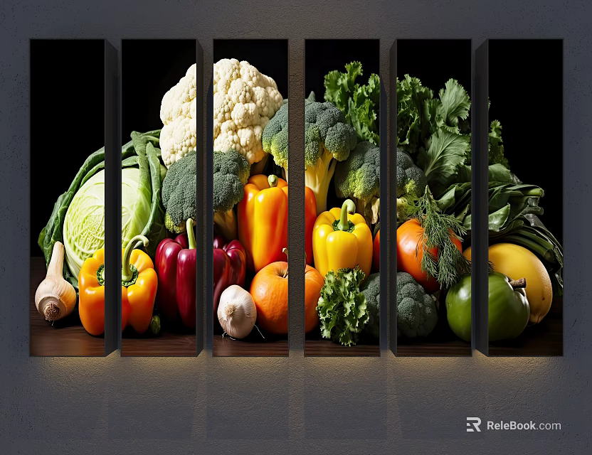 Fresh Vegetable Themed Five Panel Canvas Wall Hanging For Kitchen Decor 3d model 