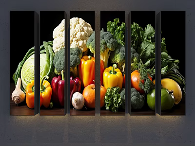 Fresh Vegetable Themed Five Panel Canvas Wall Hanging For Kitchen Decor 3d model