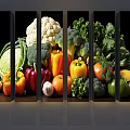 Fresh Vegetable Themed Five Panel Canvas Wall Hanging For Kitchen Decor