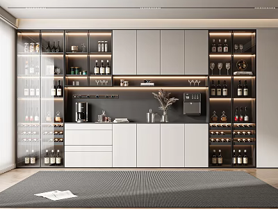Modern Wine Cabinet with Glass Doors and Wine Bottles Storage Lighting 3d model