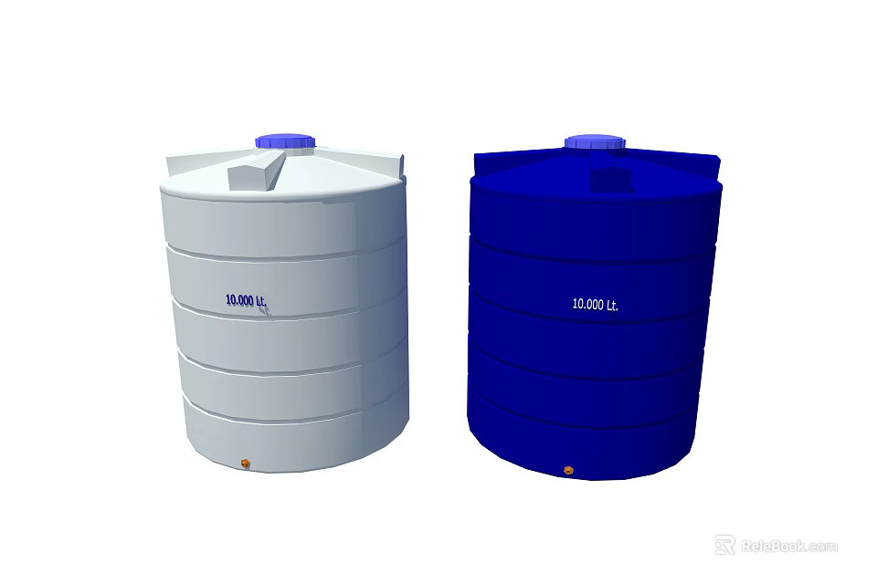 Industrial Water Storage Tanks Featuring White Blue 2000L Capacity Closed Top 3d model 