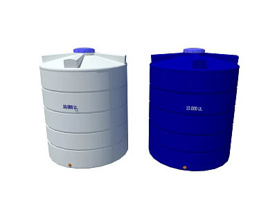Industrial Water Storage Tanks Featuring White Blue 2000L Capacity Closed Top 3d model
