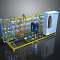 Industrial Equipment System With Pipes Valves Pumps And Control Cabinet Frame