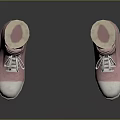 Pair of Pink Lace Up Casual Shoes With Beige Long Socks And White Soles