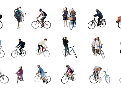 Group of Diverse People Riding Bicycles in Outdoor Leisure Activity Scenes 3d model