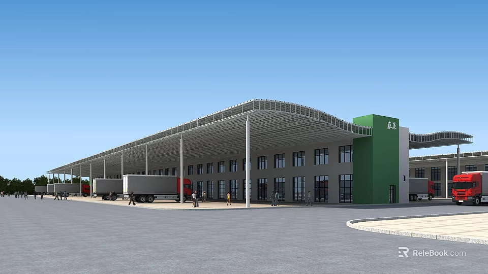 Modern Commercial Street Complex With Green Wall Multiple Windows Parking Area And Vehicles 3d model 