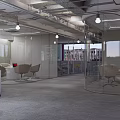 Modern Public Office Space Interior Design With Open Layout Glass Partitions Pendant Lights And Whiteboard