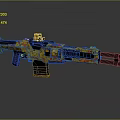 Modern Tactical Weapon With Yellow Red Camouflage And Double Barrel Design