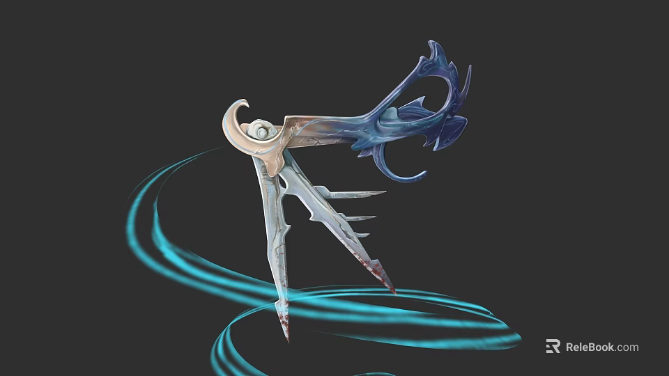 Fantasy Weapon With Blue Glowing Streamers And Intricate Design Details 3d model 