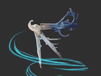 Fantasy Weapon With Blue Glowing Streamers And Intricate Design Details 3d model