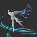 Fantasy Weapon With Blue Glowing Streamers And Intricate Design Details