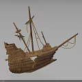 Wooden Sailing Ship Model with Ancient Design Masts Rigging and Detailed Cabins for Water Transportation
