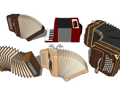 Vintage Accordion Instruments With Various Colors Styles And Bellows Designs 3d model