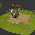 Cute Brown Goat Standing on Green Grass with Stones and Small Plants