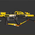 Futuristic Yellow Gun With Black Orange Accents Scope Barrel Grip And Bullet Shell