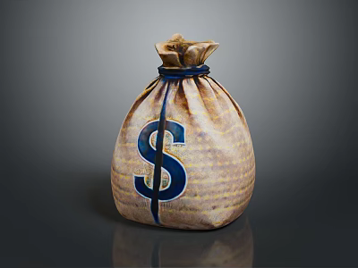Brown Fabric Money Bag Featuring Blue String And Dollar Sign Design 3d model