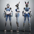 Anthropomorphic Creature Character 3D Model With Mechanical Armor In Three Angles 3d model