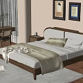 Cozy Modern Bedroom Interior With Wooden Bed Nightstand Desk And Wall Art