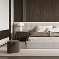 Contemporary Bedroom Interior With Dark Wooden Wall Light Headboard Nightstands Rug And Accent Chair