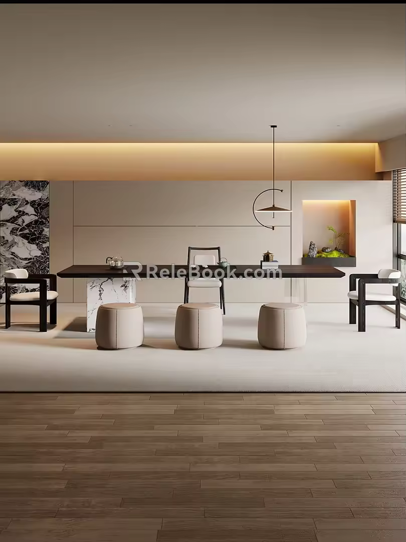 -Ji Feng Big Board Table Tea Table and Chair Combination Tea Table Tea Table Tea Room Tea Table 3d model