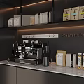 Modern Kitchen Countertop With Coffee Machine Tea Packages On Shelves 3d model