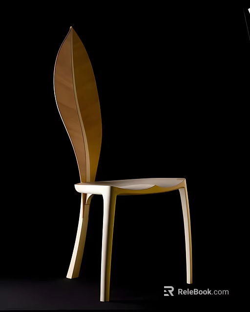 Stylish Modern Single Chair With Curved Wooden Backrest And White Legs Design 3d model 