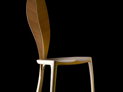 Stylish Modern Single Chair With Curved Wooden Backrest And White Legs Design 3d model