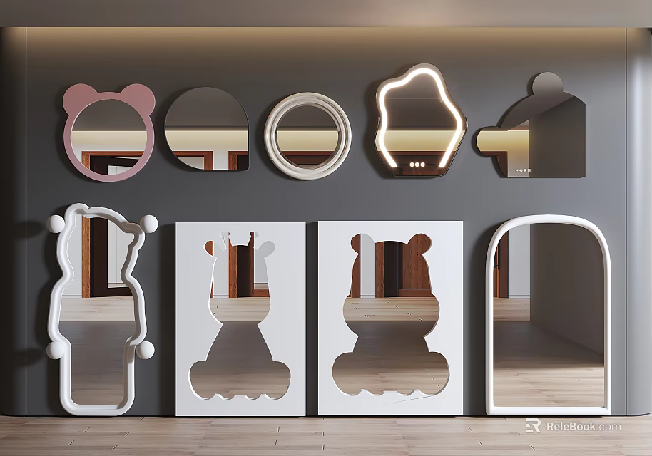 Wall Mounted Decorative Mirrors With Various Cute Shapes For Home 3d model 