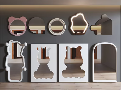 Wall Mounted Decorative Mirrors With Various Cute Shapes For Home 3d model
