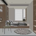 Modern Tatami Bedroom Interior Design With Built in Bookshelves Desk And Round Rug