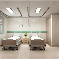 Clean Hospital Room Interior With Two Beds White Walls Green Stripe And Wooden Doors