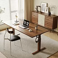 Modern Wooden Desk With Laptop Lamp Black Chair Dresser And Green Plant