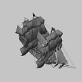 Classic Wooden Sailing Ship Railings With White Sails And Brown Hull 3d model